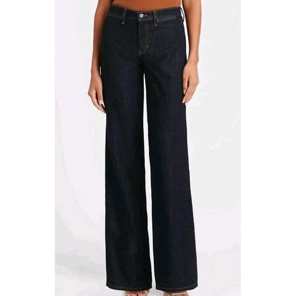 Banana Republic Jeans Womens Sz 32L Long Blue High Rise Wide Leg Zip‎ Pocket - Picture 2 of 8